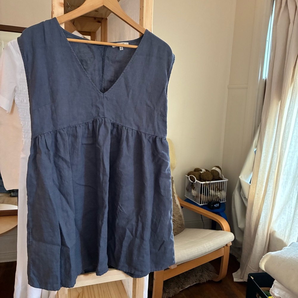 Madewell Slate Blue V-Neck Mini Dress